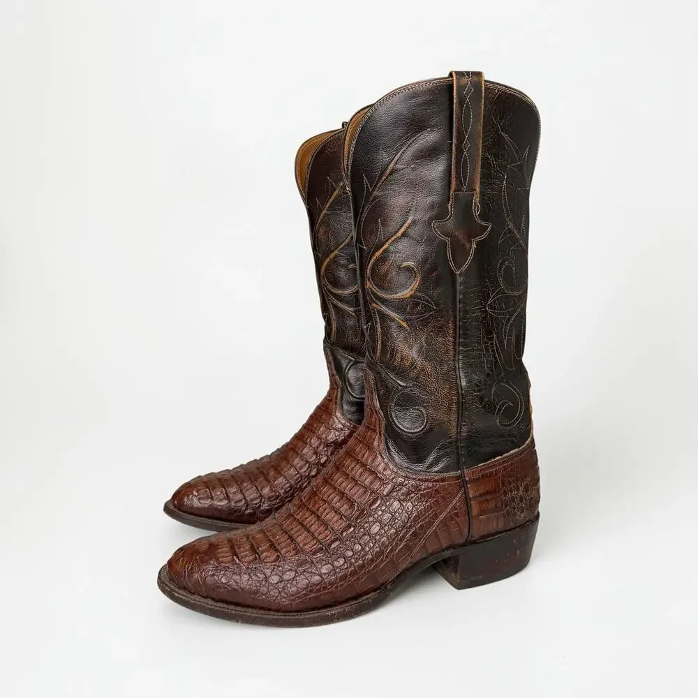 Lucchese Caiman Classics Hand Made Cowboy Boots Western Brown Label Mens Sz 9 2E